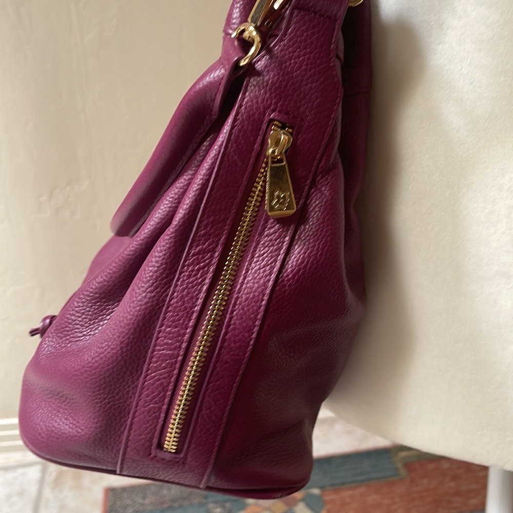Ora Delphine Fuscia Drawstring Leather Bucket Pur… - image 2